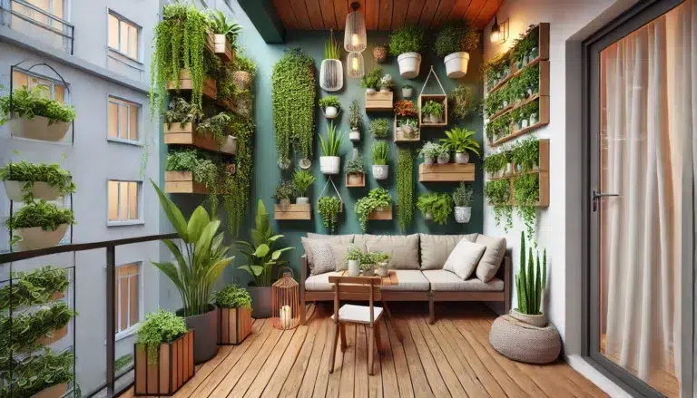 Projetos de Paisagismo para Jardins Pequenos Jardim Vertical em uma Varanda
