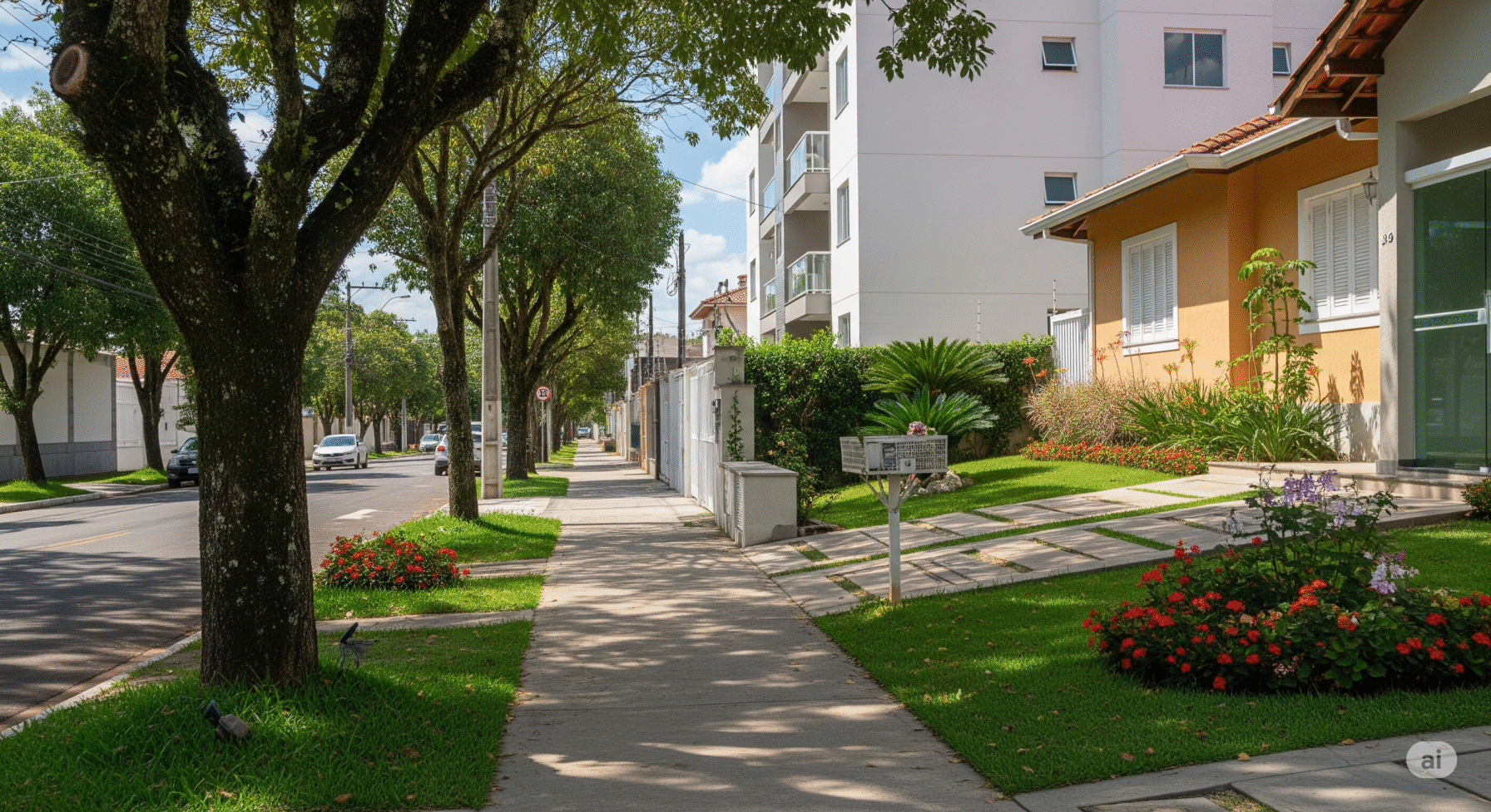 Rua residencial arborizada que reflete o custo de vida e o preço do aluguel em Mogi das Cruzes.